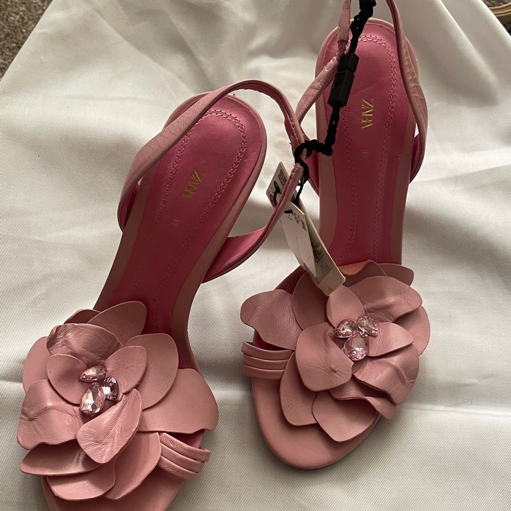 Zara Pink Floral Heeled Sandals